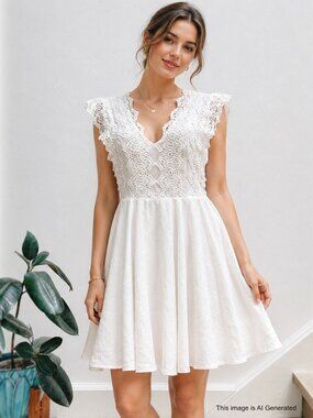 SANDRO White Lace Skater Dress